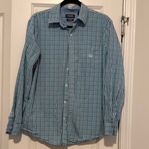 Chaps Men's Green and Blue Plaid Shirt